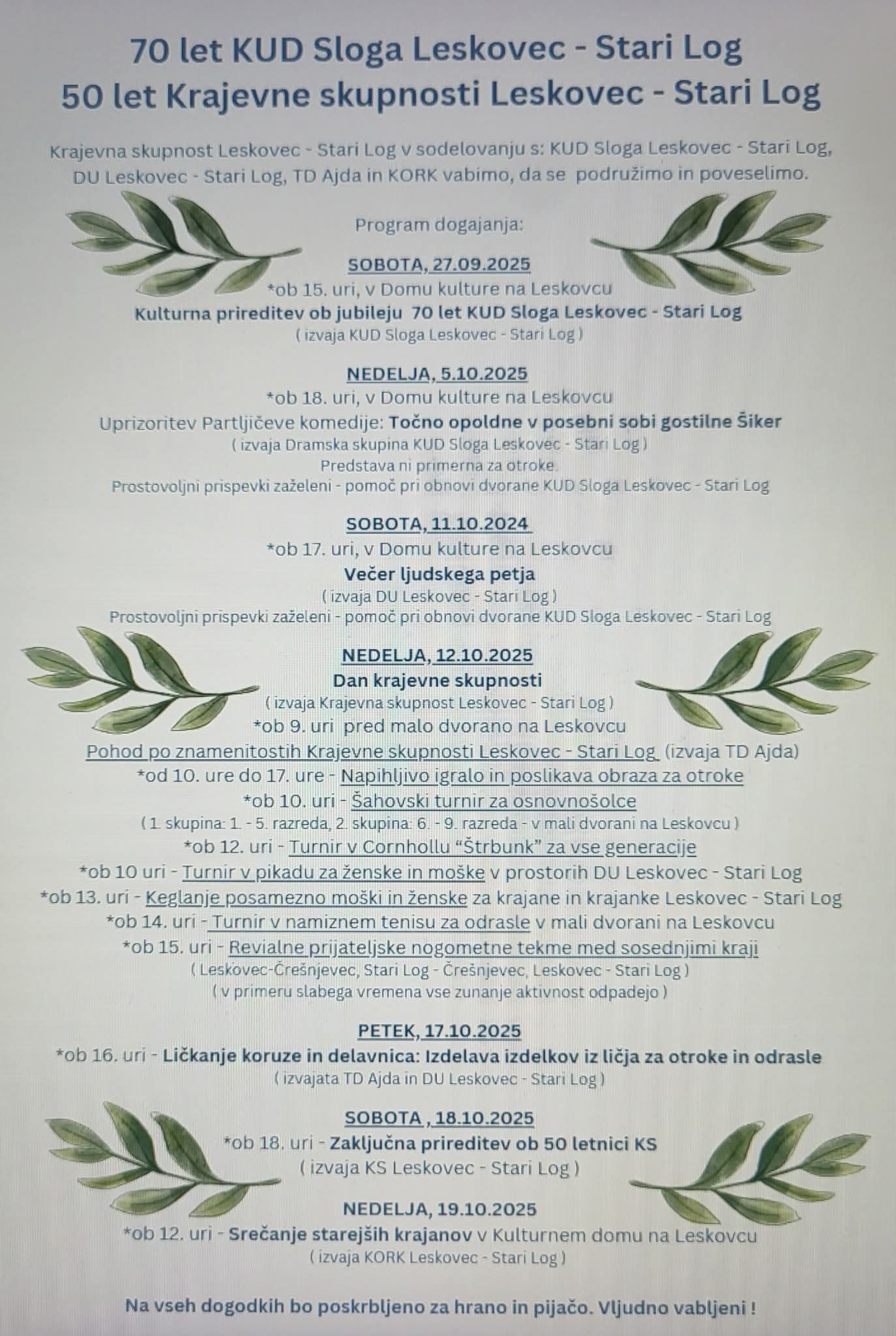 Prireditve ob obletnici 2025