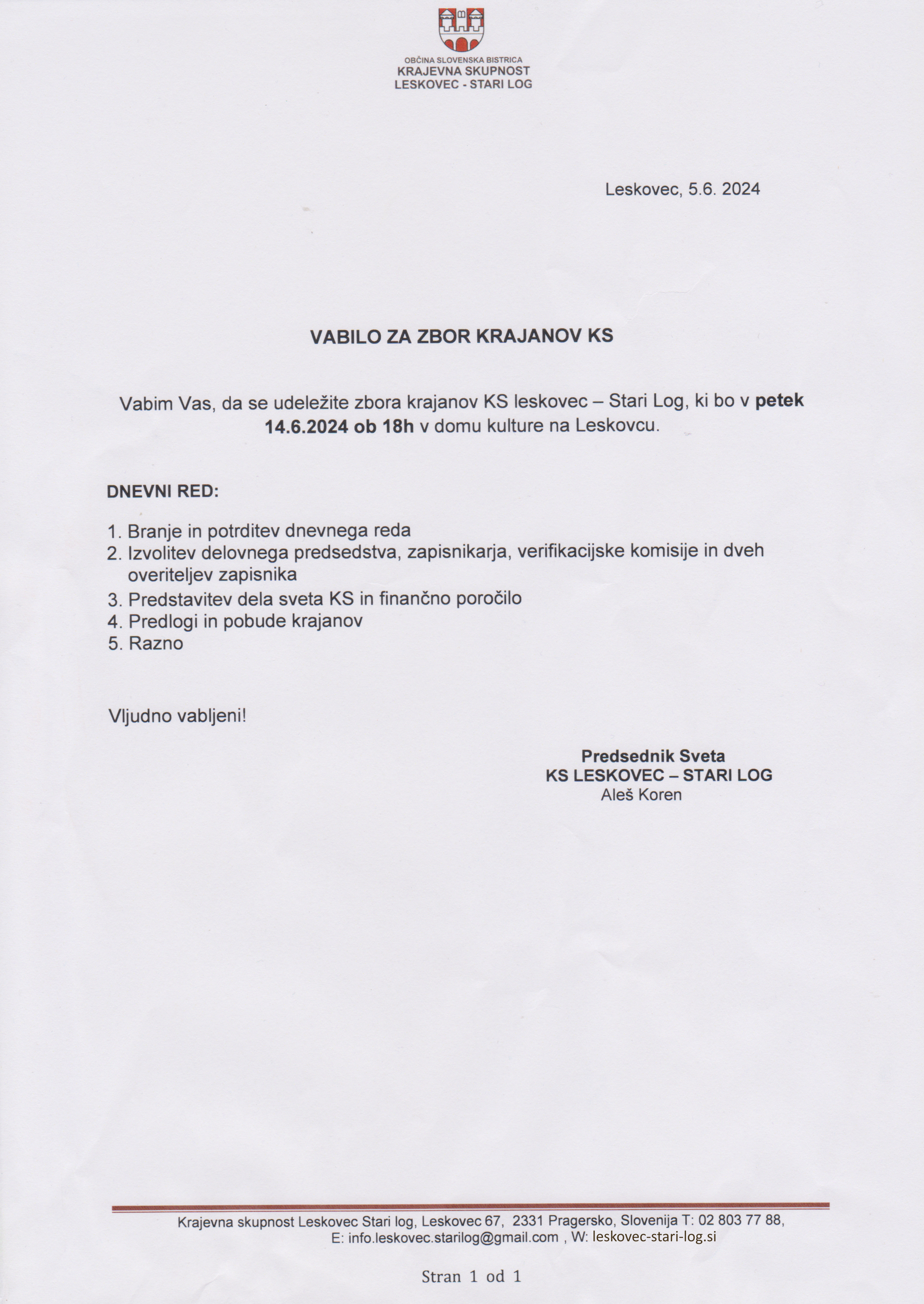 Vabilo na zbor krajanov