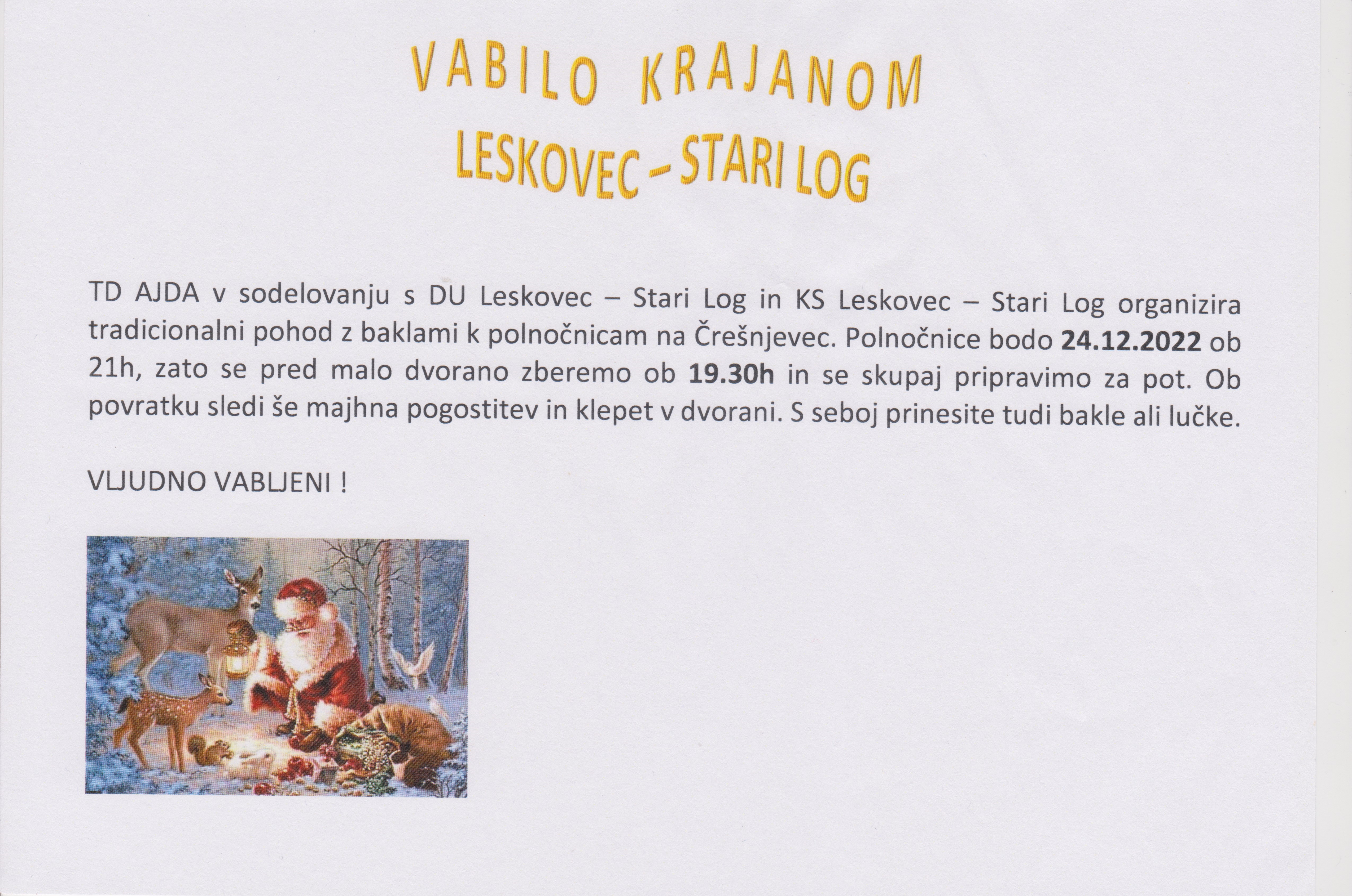 Vabilo na pohod k polno�nicam z baklami